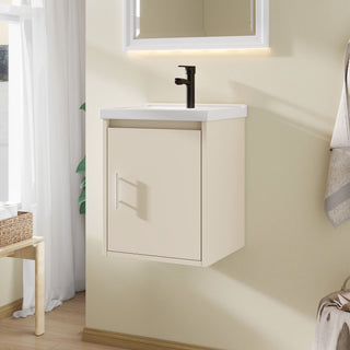 16" Floating Bathroom Vanity Combo, Wall Mounted Cabinet With Sink & Soft Close Doors For Small Bathrooms - Khaki