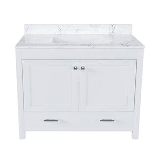 43" Bathroom Vanity With Artificial Marble Carrara Top Set, Multi Functional Cabinet With Doors And Drawer - White