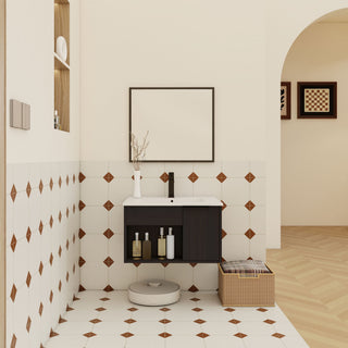 Wall Mounted Floating Bathroom Vanity With Open Shelf & Soft Close Door