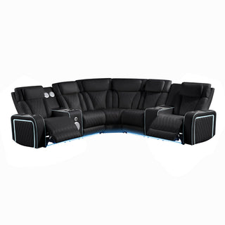Electra - Power Recliner Sectional Sofa With Power Headrests, Console Loveseats, Wedge, LED Light Strip, Speakers