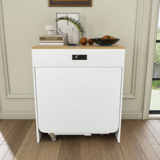 Extendable Dining Table With Power Socket, Lockable Casters, Storage Cabinet