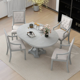 Trexm Retro 5-Piece Dining Set Extendable Round Table And 4 Chairs For Kitchen Dining Room (Antique Gray Oak)