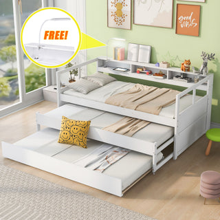 Daybed With 2 Trundles, 3 Storage Cubbies, Built In USB Charging Light