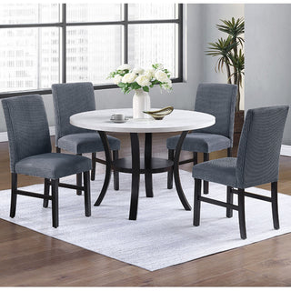 Elegant 5 Piece Dining Set Dark Chairs Top Table With Lower Shelf Kitchen Dining Room