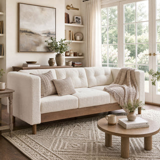 3 Seater Sofa With Square Arms, Tufted Pillow Back For Living Room