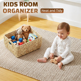 Storage Basket With Handles, Organizer Bin For Shelves Or Living Room - Light Brown