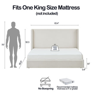 Carmen - King Size Upholstered Wingback Bed - Ivory