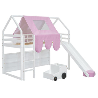 Loft Bed With House Shaped Frame And Tent