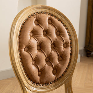French Style Solid Wood Frame Antique Painting, Hand-Pulled Buckle Decoration Artificial Dining Chair With Nailhead Trim, Wood Legs
