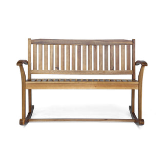 Outdoor Rocking Loveseat With Acacia Wood Frame - Natural