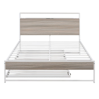 Platform Bed Frame With Trundle, USB Ports And Slat Support, No Box Spring Needed
