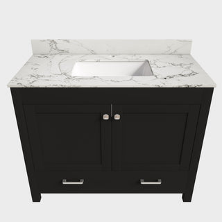 Bathroom Vanity Set, Fluted Cabinet, Soft Close Doors & Drawers, Single Faucet Hole, Sink Included - Black