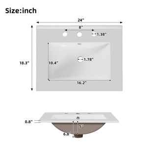Bathroom Vanity With Flip Drawer, 2 Soft Close Doors, Adjustable Shelf And Ceramic Sink