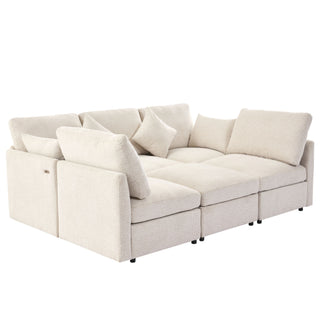 Sectional Sofa Modular U-Shaped With Ottoman & USB Ports