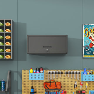 Heavy Duty, Metal Wall Mounted Tool Storage Cabinet Steel Metal Garage Storage Cabinet - Black / Gray