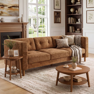 3 Seater Sofa With Square Arms, Tufted Pillow Back For Living Room