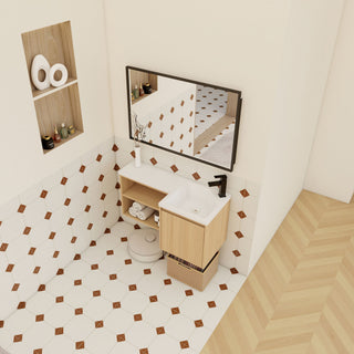 L-Shaped Wall Mounte Floating Bathroom Vanity With Integrated Sink