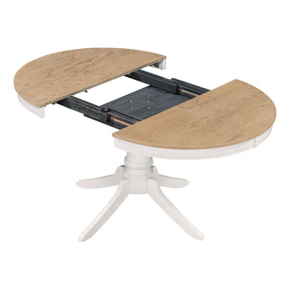 Trexm 5-Piece Retro Functional Dining Table Set Wood Round Extendable Dining Table And 4 Upholstered Dining Chairs (Off White)