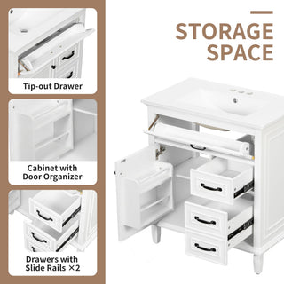 Bathroom Vanity With Sink Top, Flip Drawers, Adjustable Shelf