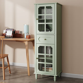 Storage Cabinet, Freestanding Curio Cabinet With Grid Doors & Drawer, Pantry Display Cabinet For Kitchen