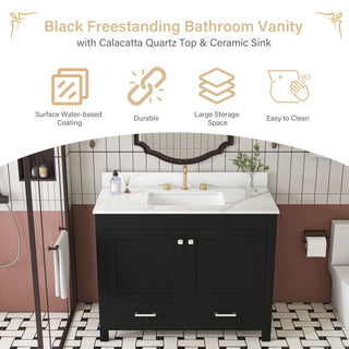 Bathroom Vanity Set, Fluted Cabinet, Soft Close Doors & Drawers, 3 Faucet Holes, Sink Included - Black