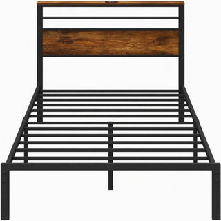 Platform Bed Frame With Charging Station & Headboard Shelves