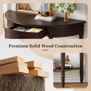 Half Moon Console Table With Drawer & Shelf