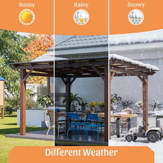 13 X 10 Ft Gazebo With Roof, Spacious Outdoor Patio Shade Structure For Backyard & Garden - Brown
