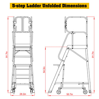 Heavy Duty Aluminum Rolling Platform Ladder With Steps, 375Lbs Capacity