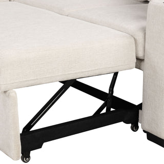 Modern 2 Seater Loveseat Sofa With Pull-Out Bed, Fabric, Built-In USB Ports & Cup Holders
