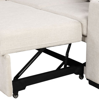 Modern U-Shaped Sectional Sofa Convertible Pull-Out Sofa Bed With USB Ports And Cup Holders