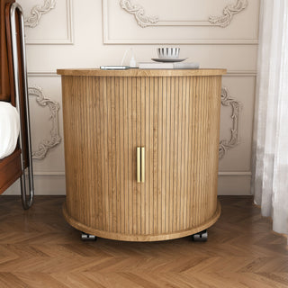 Cylinder Nightstand With Charging Station & Sliding Door