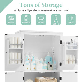 Elegant Bathroom Floor Storage Cabinet With 4 Doors, Adjustable Shelves