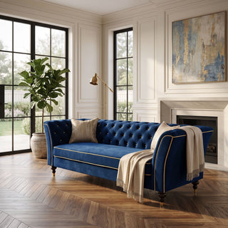 3 Person Sofa With Deep Seat, Tufted Backrest