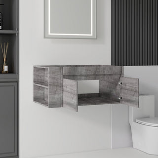 Floating Bathroom Vanity Cabinet, Soft Close Double Drawers, Open Side Storage, Wall Mounted, Cabinet Only