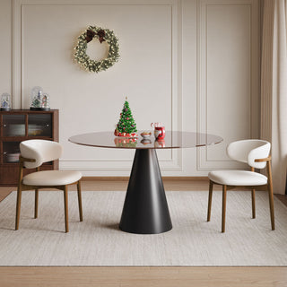 Round Dining Table & Glass Top - Black / Brown