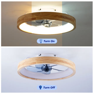 Ceiling Fans With Lights And Remote, 3000 - 6500K Dimmable Flush Mount LED Fan Light, 6 Speeds, Quiet DC Motor For Living Room - Matte White / Natural Wood