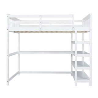 Loft Bed With Storage Shelves And Under Bed Desk