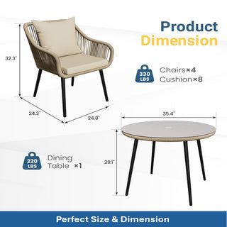 5 Piece Twisted Rattan Patio Dining Set With Table