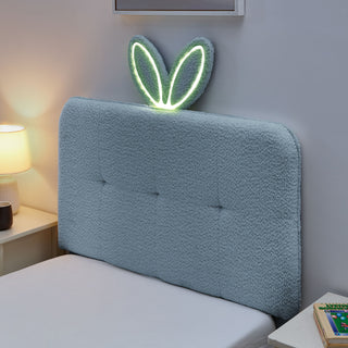 Upholstered Bed With Oversized Rabbit Ear Headboard, LED Lights & 4 Storage Drawers