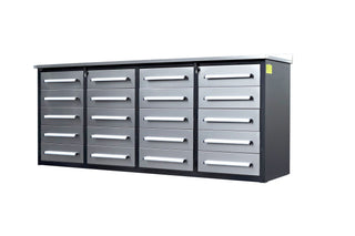 Garage Storage Cabinets With Workbench (With 20 Drawers) - Silver