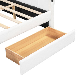 Queen Upholstered Platform Bed With USB Charging And 2 Storage Drawers - White