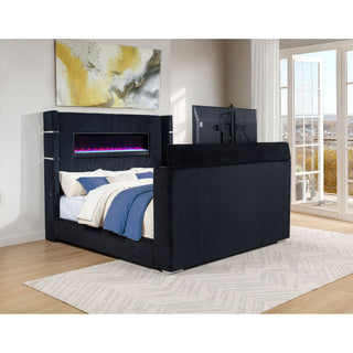 Judah - Eastern King Wingback TV Bed With Motorized Lift And Flame Visualizer - Black