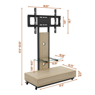 Mobile TV Cart With Push Pull Drawer, Lockable Wheels