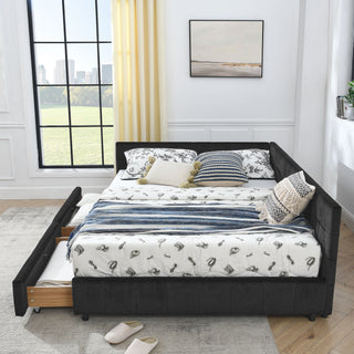 Mid-Century Storage Upholstered Tufted Bed Frame With Backrest And Armrests