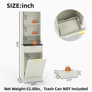 Tall Narrow Fluted Storage Cabinet With Trash Bin Compartment For Kitchen (Trash Can Not Included)