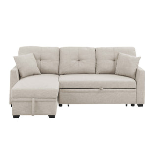 Upholstered Sectional & Pull Out Bed And Chaise Storage - Almond