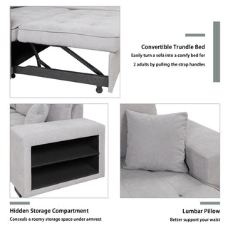 Modern L-Shape 3 Seat Reversible Sectional Couch, Pull Out Sleeper Sofa With Storage Chaise And 2 Stools For Living Room Furniture Set