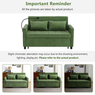 Loveseat Sofa Bed Sleeper With Reversible Backrest, Side Pockets, USB Ports, Phone Holder