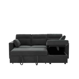 Convertible L - Shaped Sectional Sofa Bed With Storage Chaise, Cup Holders